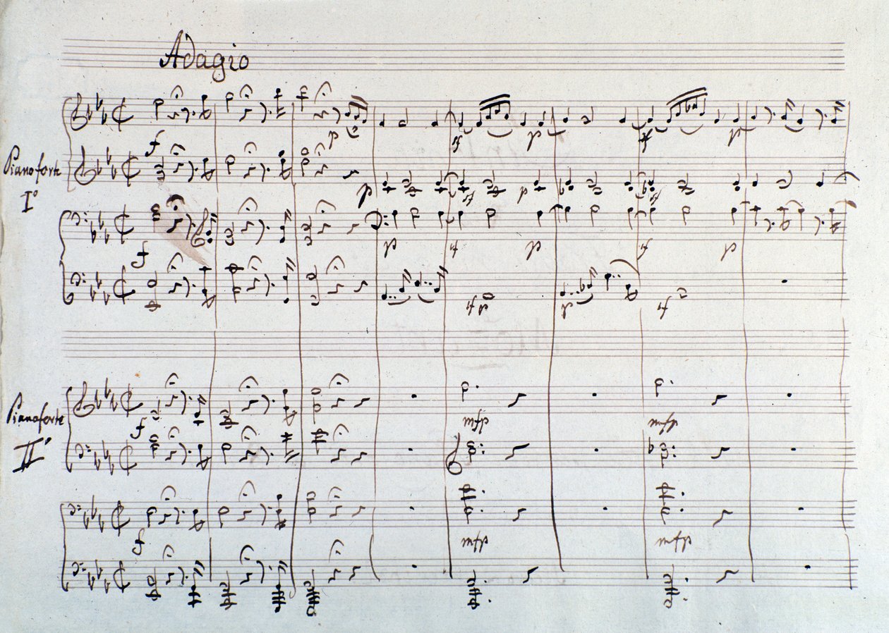 Mozart'ın operası Die Zauberflote'un iki piyano ve sekiz ele indirgenmiş senfoni sayfası, Lichtenthal versiyonu (19. yüzyıl) by Unknown artist
