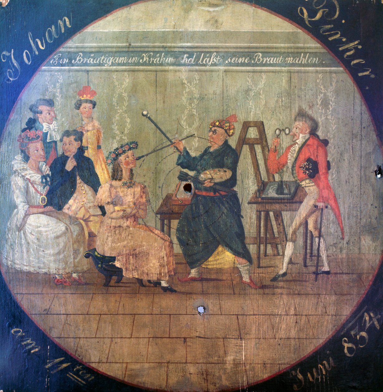 Modelleri olan ressam (boyalı hedef) by Unknown artist
