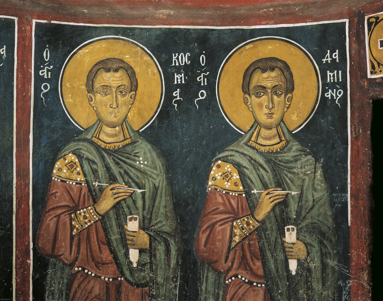 Aziz Damian, Panagia Bağları Asinou Kilisesi, Nikitart, Kıbrıs ile St. Cosmas Resimleri by Unknown artist