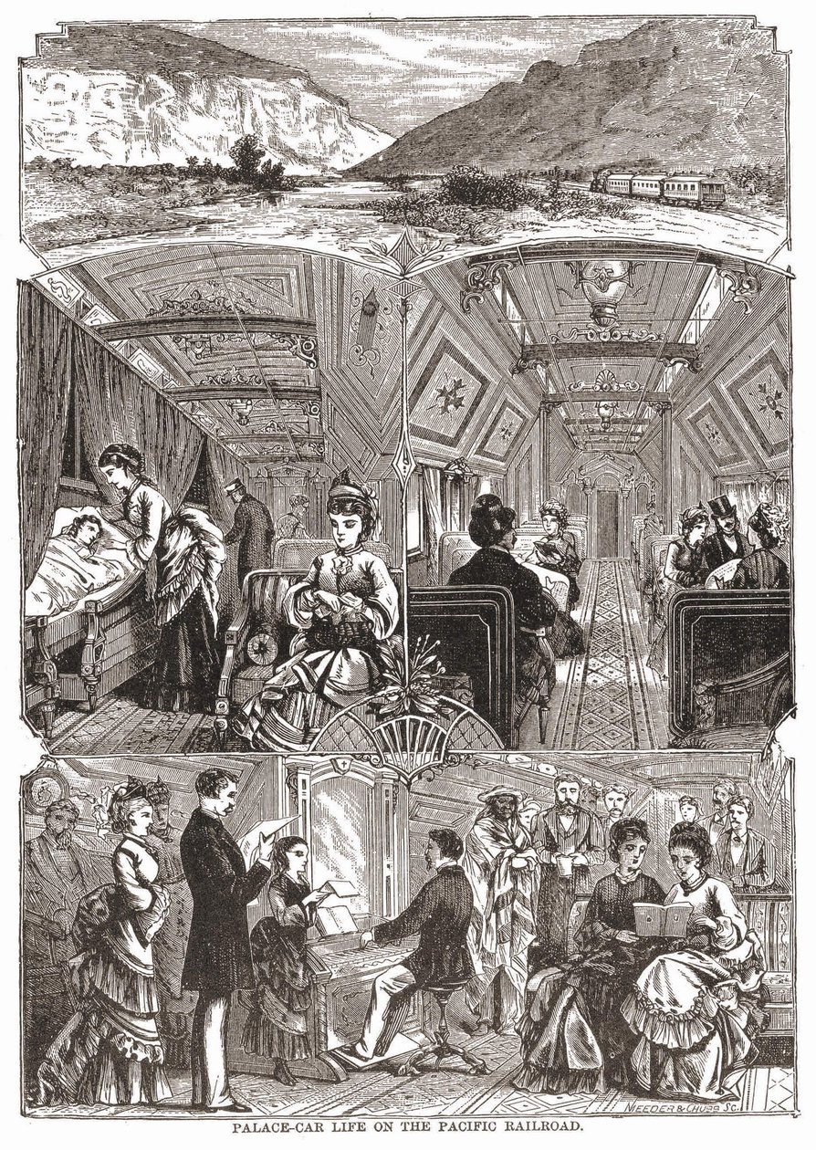 Pasifik Demiryolunda Saray-araba hayatı, gravür sd. 19. yüzyıl. by Unknown artist