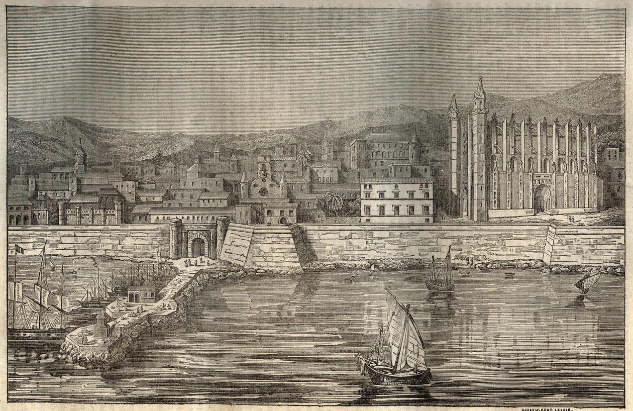 Palma de Mayorka, Mayorka (Mayorka), Balear Adaları - 1837 oyma by Unknown artist