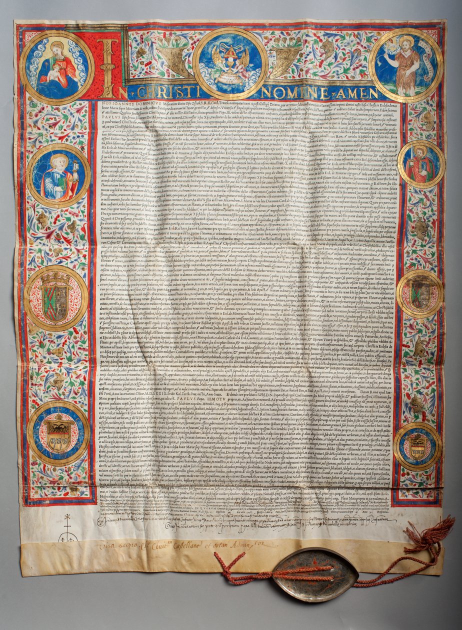 Papalık boğası. Papa Paul III, Efkaristiya. Parşömen. Minyatür resim. 1535. by Unknown artist