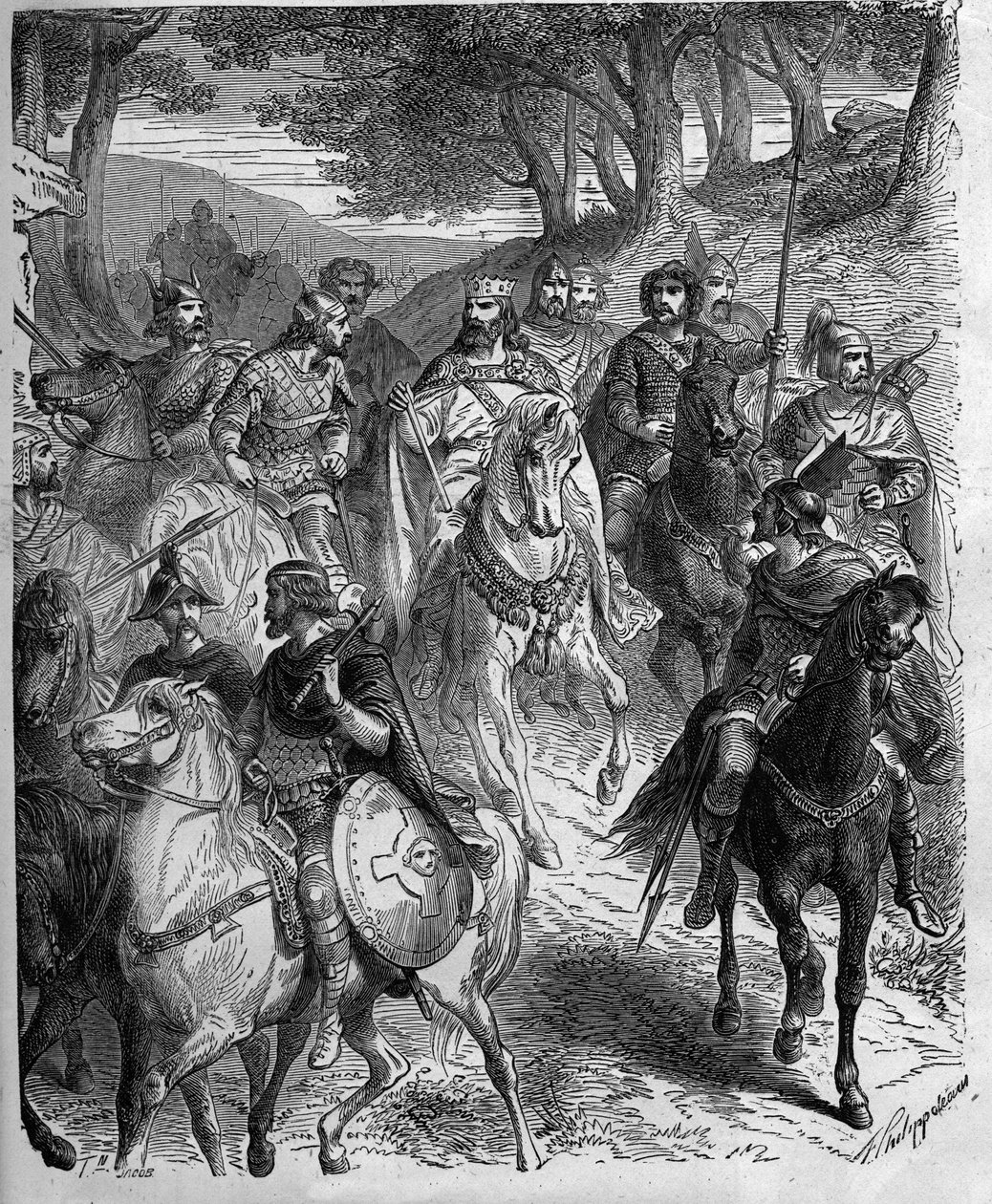 Frank Kralı Charlemagne (747-814) tarafından Alplerin Geçidi. Charlemagne, Lombardları teslim eder. Paul Lehugeur