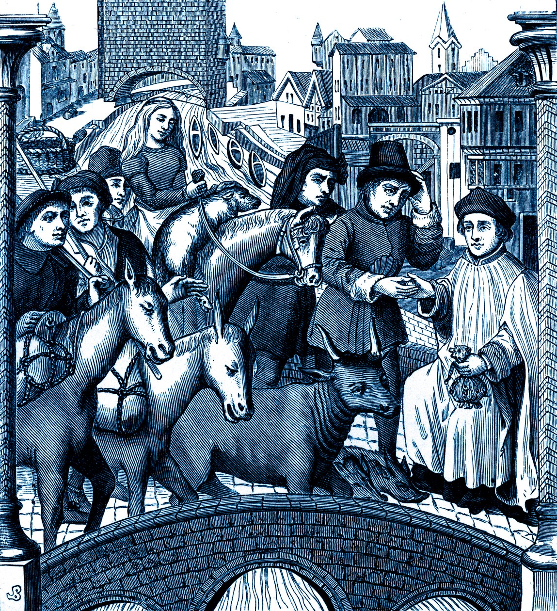 Tournai'de bir köprüden geçerken geçiş ücreti ödemek (gravür) by Unknown artist