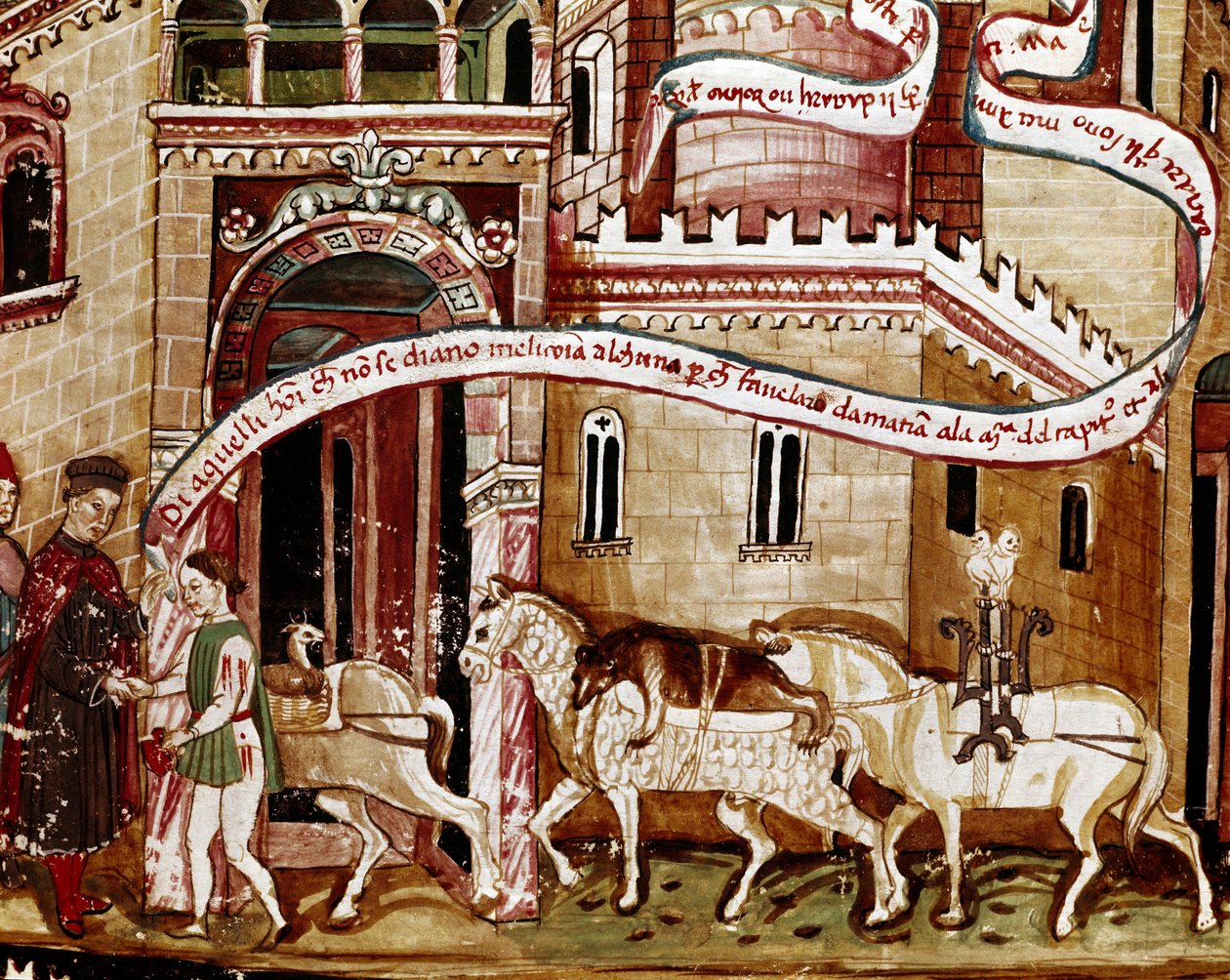 Kasaba girişinde tuz vergisinin ödenmesi (gabelle) Minyatür el yazması (Ms. H V-5) “Codex de Privileges”” by Unknown artist