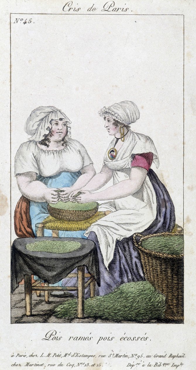 Bezelye tüccarları: bezelye döken iki kadın. “” Sıra bezelye, İskoç bezelye” - “” Cris de Paris” de”, deb. 19. yüzyıl by Unknown artist