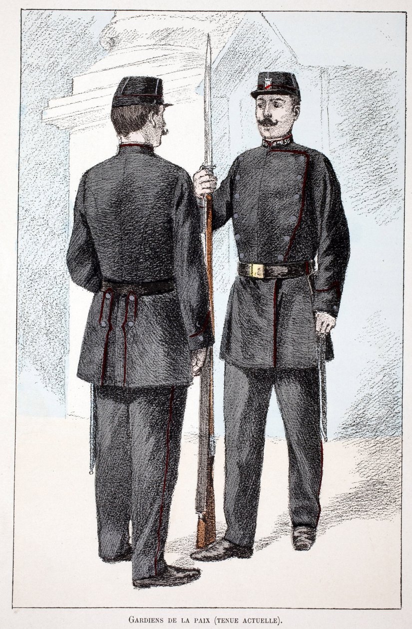 Barış Muhafızları (Lepin dönemi). Renklerle gravür, illüstrasyon için, Seine polisi Louis Lepine (1846-1933) himayesinde, Alfred Rey (1864-?) ve Louis Feron (1862) tarafından yayınlanan “Barış Gücü Kolordu Tarihi”” kitabı - by Unknown artist