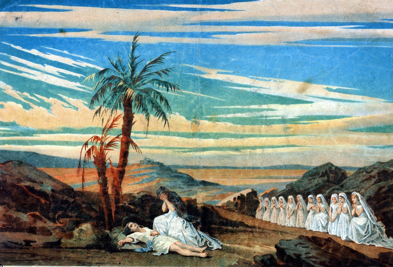 Karl Goldmark (1830 - 1915) tarafından bestelenen “Saba Kraliçesi” operasının IV. Perdesinin son sahnesinin performansı. by Unknown artist