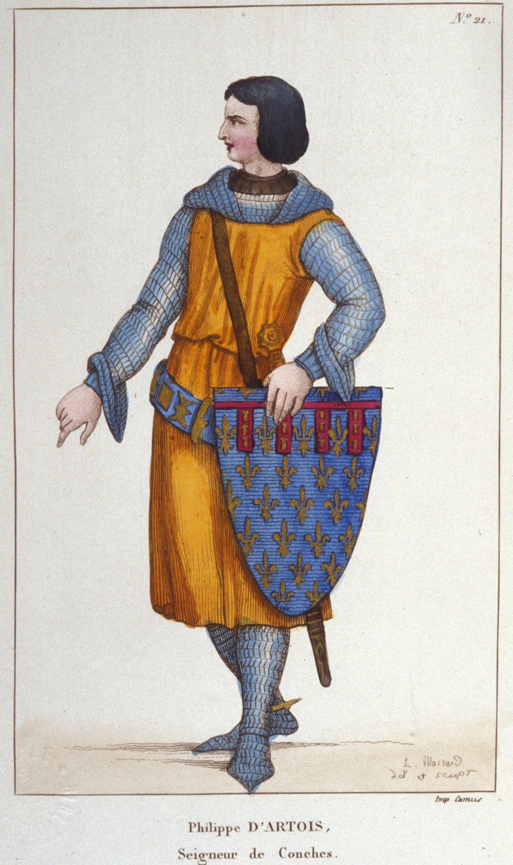 Philippe d'Artois, Goms Lordu, 1269'da doğdu ve 1298'de öldü. Goms, Nonancourt, Domfront ve Mehun-sur-Yerre'nin Lordu 1830 gravürü by Unknown artist