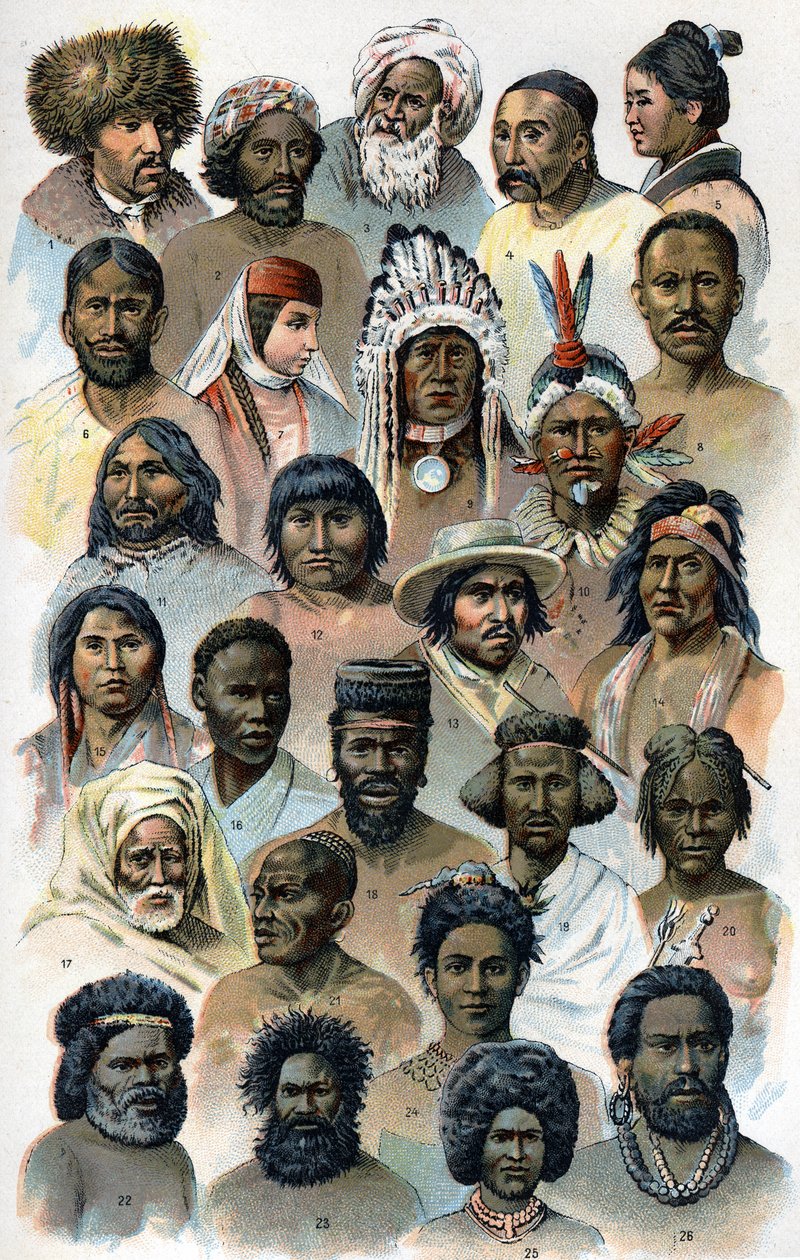Yabancı insan ırklarının başının fizyonomisi ve şekli.” “Yeni doğal ilaç”” F.E. Bilz.1898. by Unknown artist