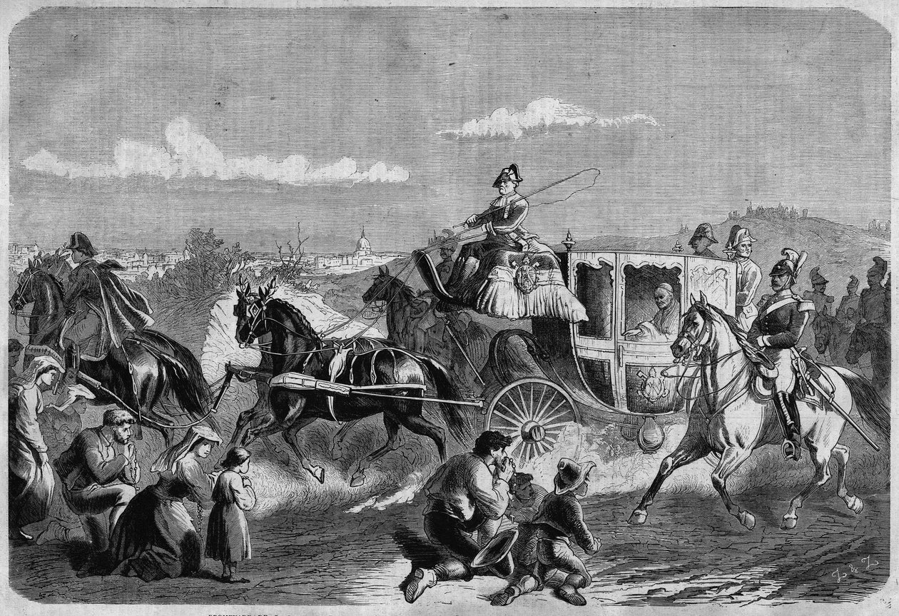 Papa Pius IX ve ekibi Roma kırsalında. “Resimli Evren”de by Unknown artist