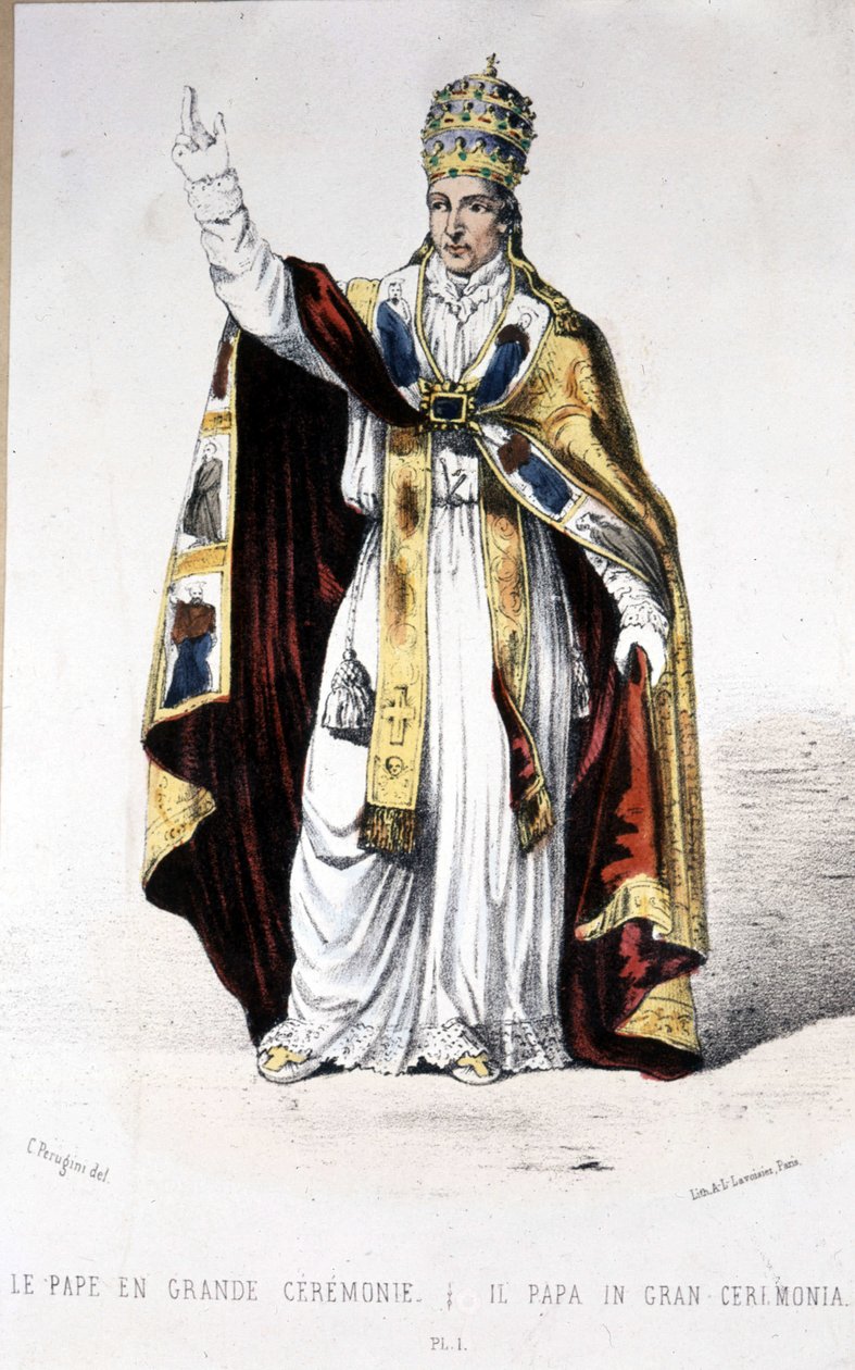 Papa Pius IX harika bir tören elbisesiyle - gravür by Unknown artist