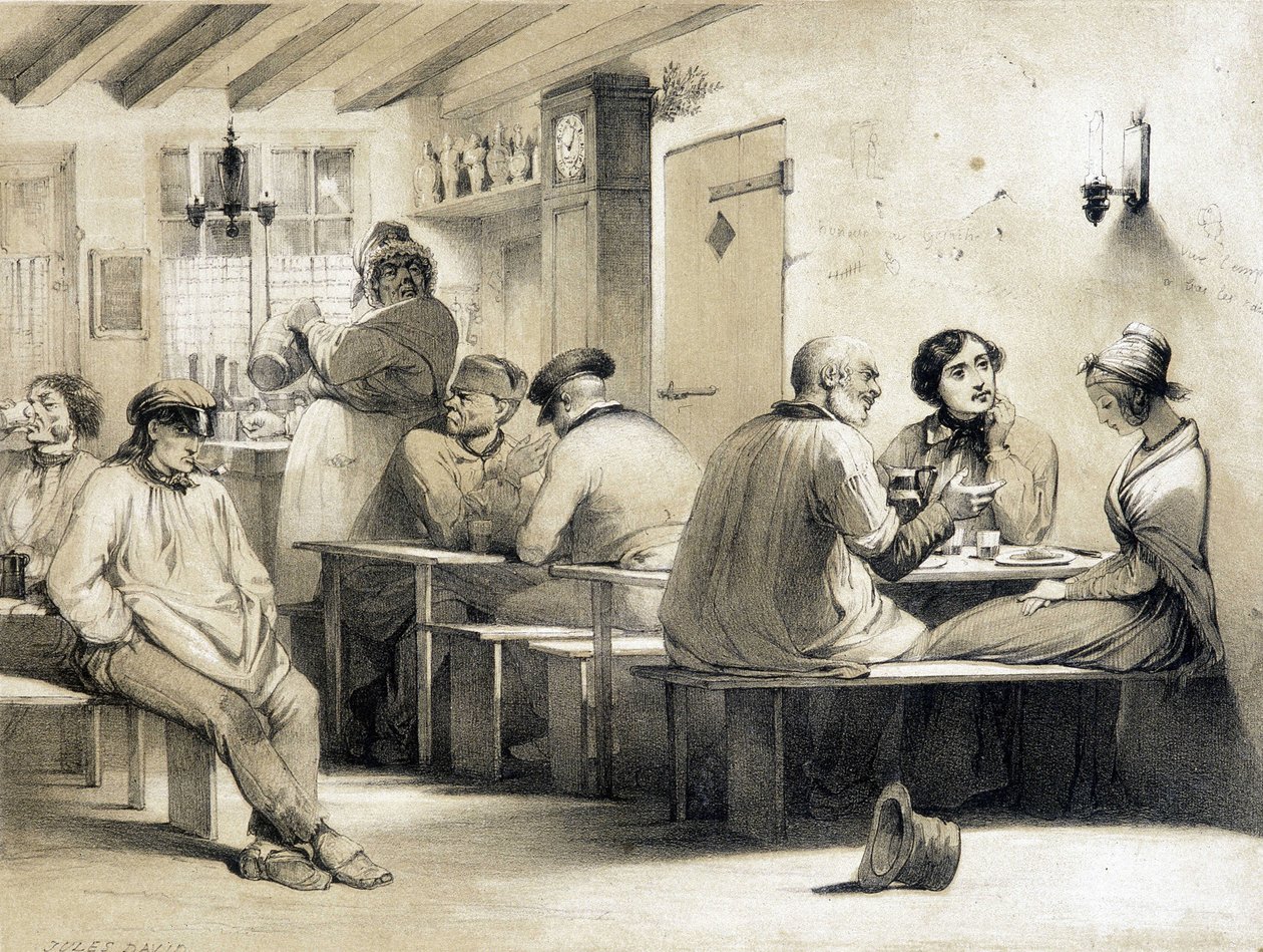 Popüler hostel “” Le Carpet Franc””. 19. yüzyılın illüstrasyonu. by Unknown artist