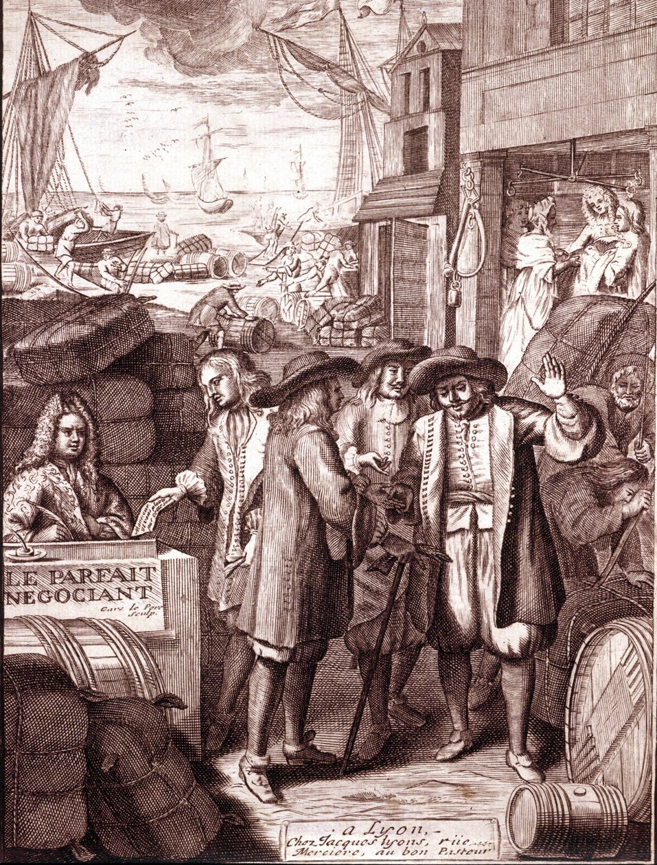 Liman tüccarları birbirleriyle konuşuyor. 19. yüzyıl gravürü. by Unknown artist