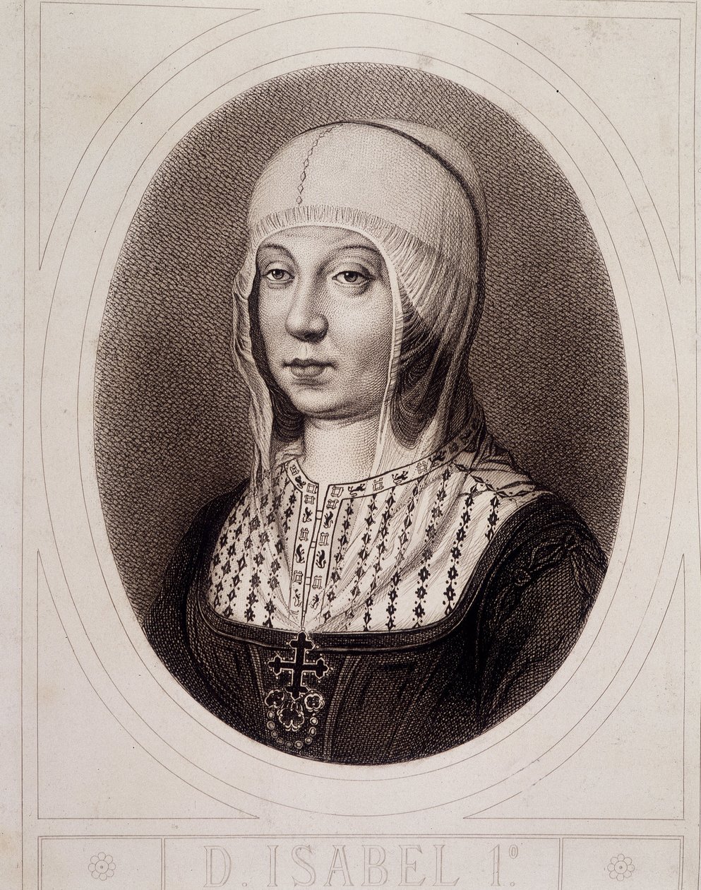 Isabelle 1 Katolik veya Kastilya madalyonunda portre - gravür by Unknown artist