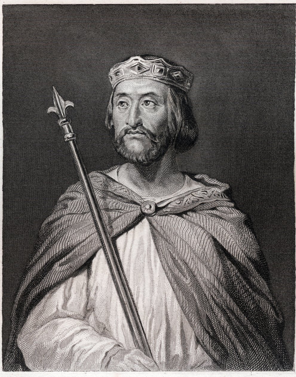 Charles III dit le Simple portresi (879 - 929), Fransa Kralı (898 - 929) - Lavallée tarafından “Histoire des Français” içinde, gravür, sd. by Unknown artist
