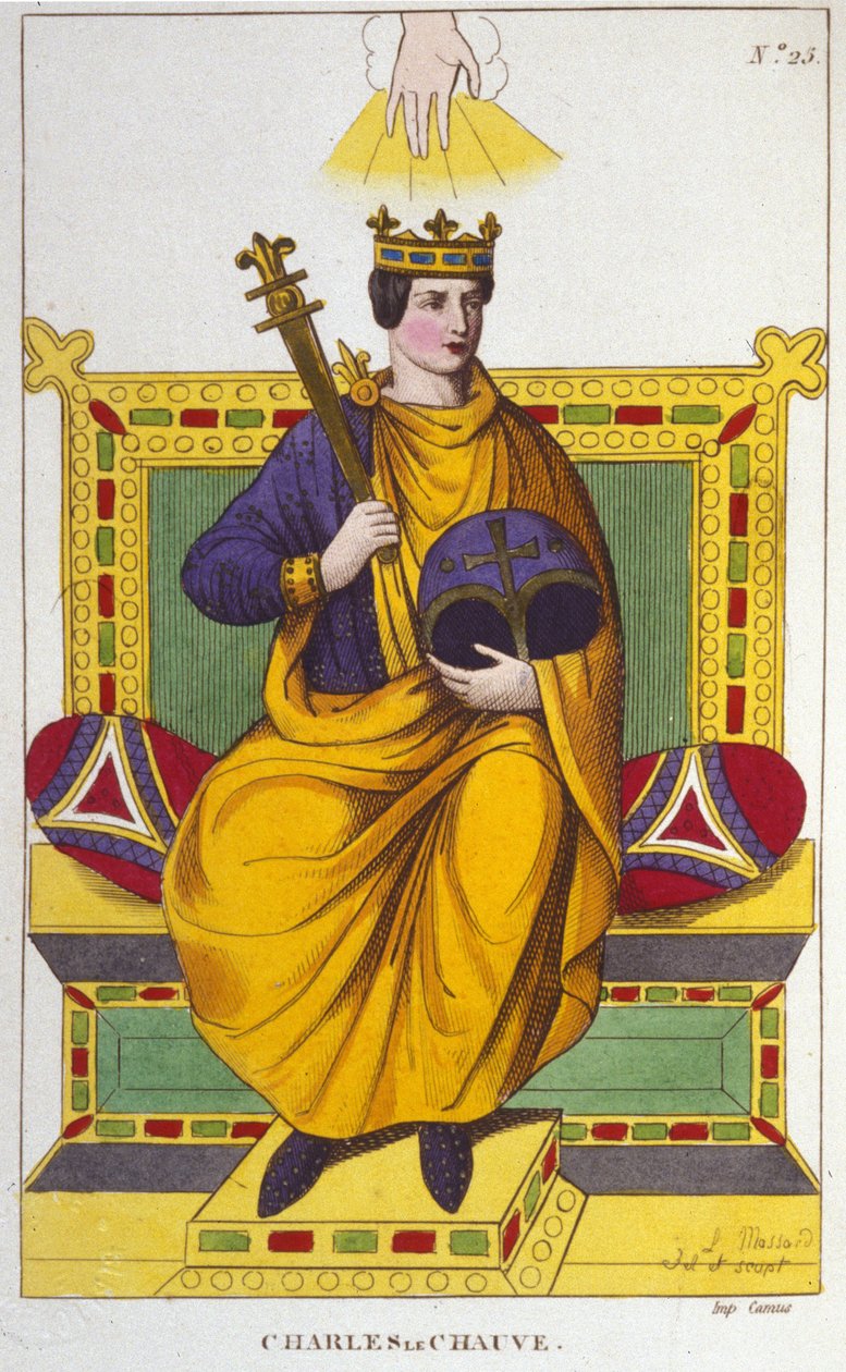 Kel Charles II'nin portresi (823 - 877), Fransa Kralı 1830'dan kalma oyma by Unknown artist