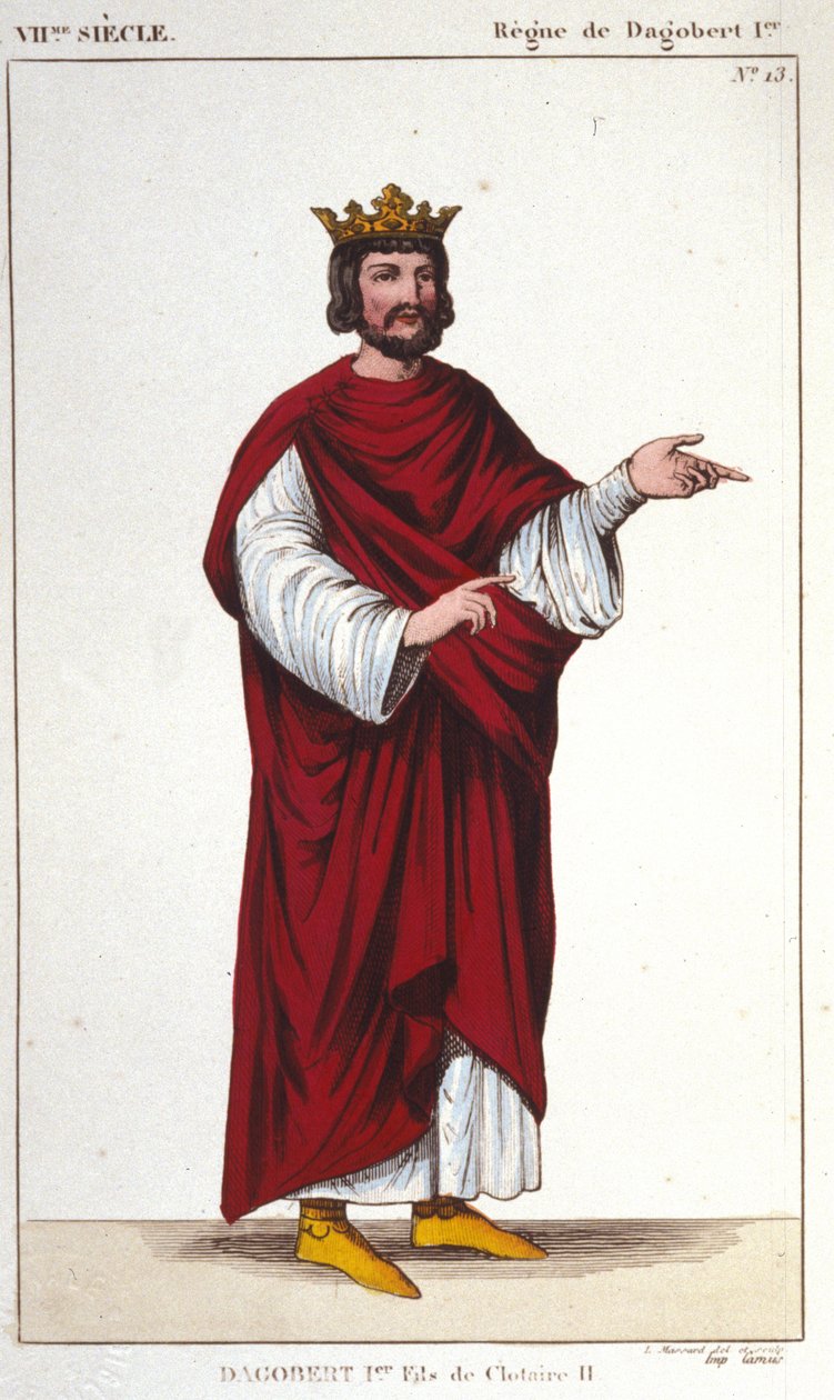 I. Dagobert'in portresi (? - 639), Frankların Kralı, Merovenj Hanedanı 1830 gravürü by Unknown artist