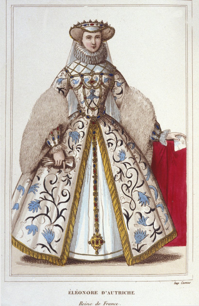 Habsburglu Eleonore'un (veya Avusturya) portresi (1498-1558). Avusturya arşidüşesi, Portekiz Kraliçesi, ardından Fransa Kraliçesi, François I.'in ikinci karısı 1830 gravürü by Unknown artist