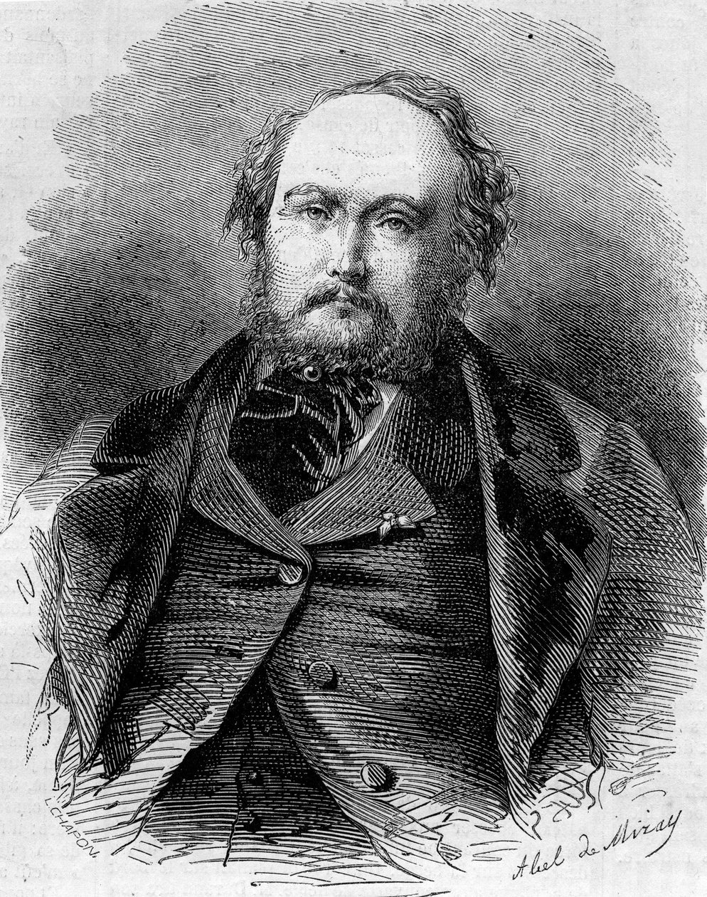 Eugene Guinot (1812-1861), Fransız gazeteci, romancı ve oyun yazarı portresi. Pierre Durand ve Paul Vermond olarak da bilinir. 23 Şubat 1861 tarihli “” Le Monde Illustré”” n¡202