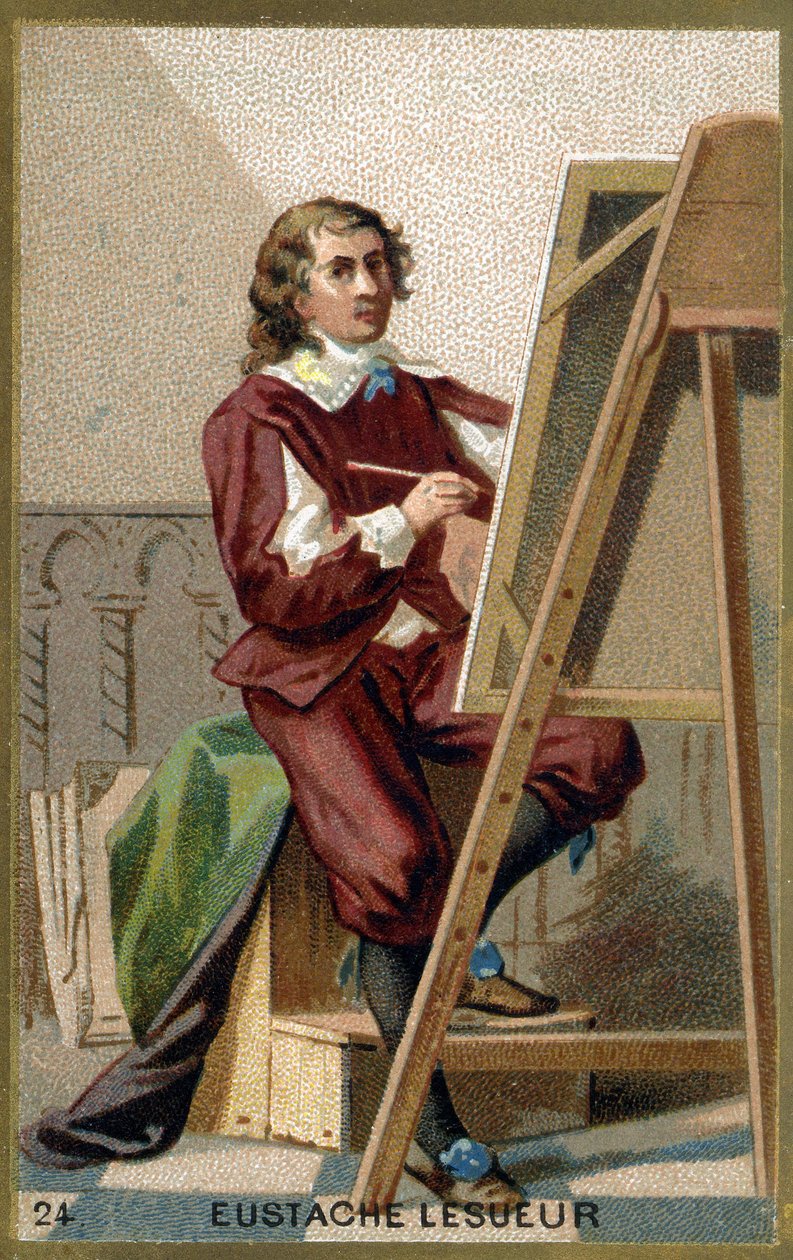 Eustache Le Sueur (1617 - 1655), Fransız ressam, tasarımcı ve dekoratör portresi. 19. yüzyılın kromolitografisi. by Unknown artist