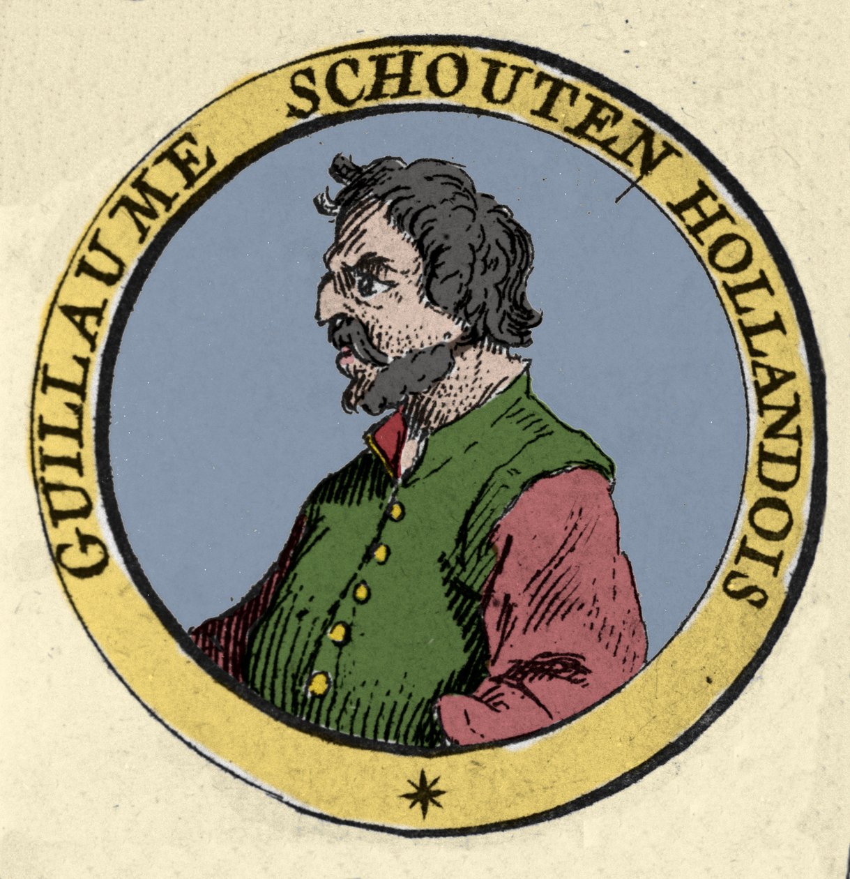 Guillaume (Willem Cornelisz) Schouten (veya Schoutten) (1567-1625) Hollandalı denizci portresi. 19. yüzyıl gravürü by Unknown artist