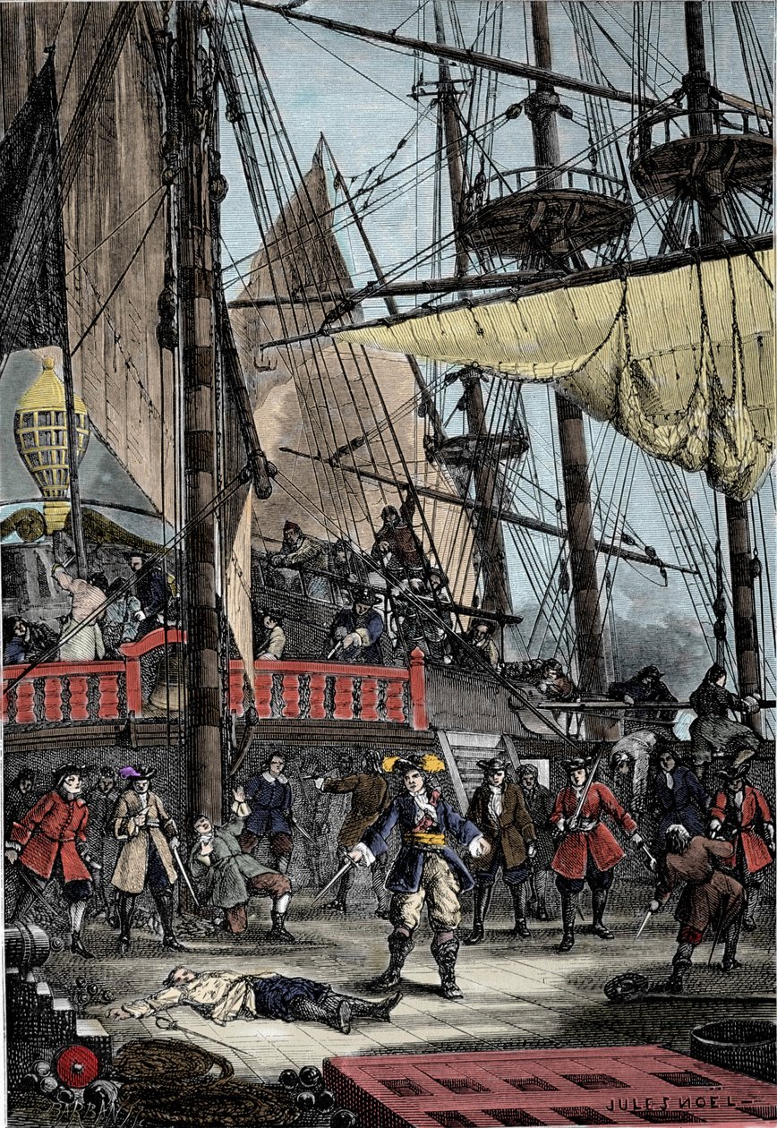 Jean Bart'ın portresi (1650 - 1702), Fransız korsan Neptün'ün Hollandalı kaptanını eliyle öldürür. by Unknown artist