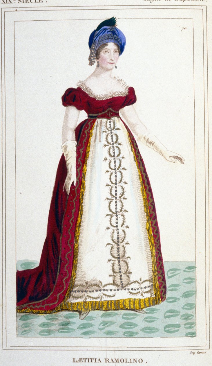 Laetitia Bonaparte'ın (Letizia Maria Ramolino) portresi (1750-1836), I. Napolyon'un annesi. 19. yüzyılın gravürü by Unknown artist
