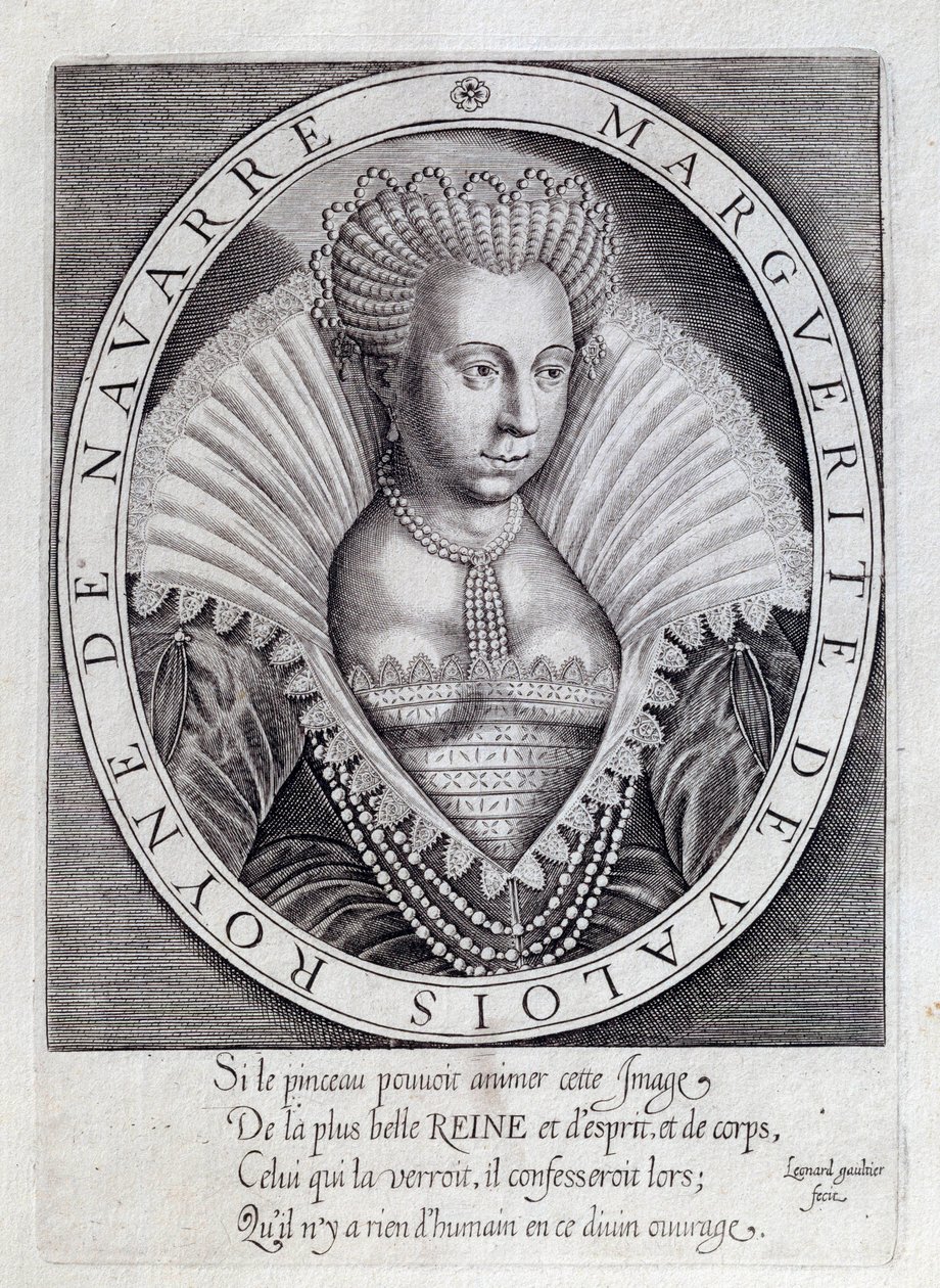 Kraliçe Margot olarak bilinen Marguerite de Valois'in (1553 - 1615) portresi. 16. yüzyılın gravürü. Pau, Musee Du Şatosu by Unknown artist