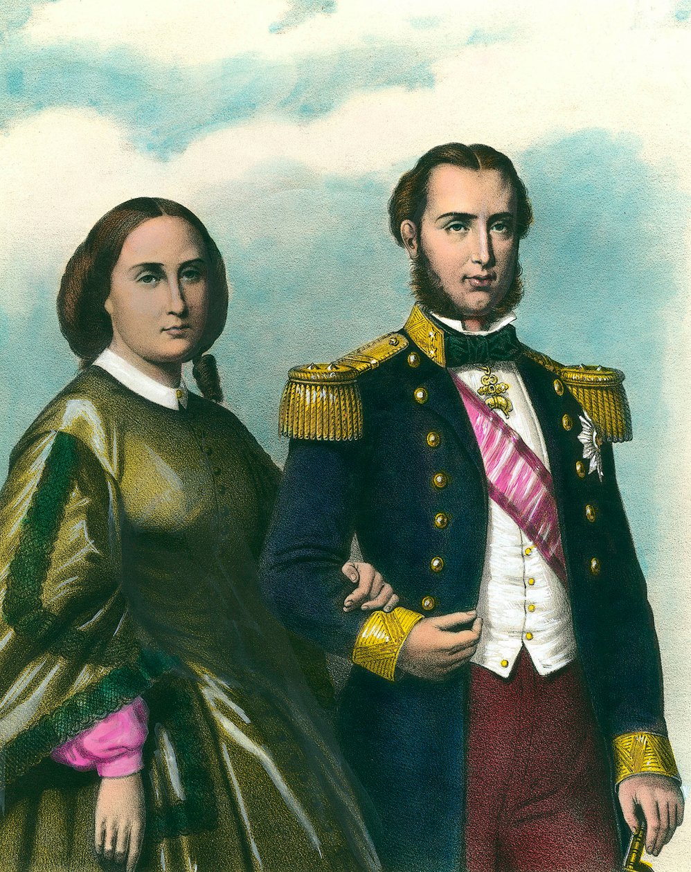 Maximilian I (1832-1867) Meksika İmparatoru ve eşi Belçika Charlotte (1840-1927) portresi. 19. yüzyıl illüstrasyonu. Özel koleksiyon by Unknown artist