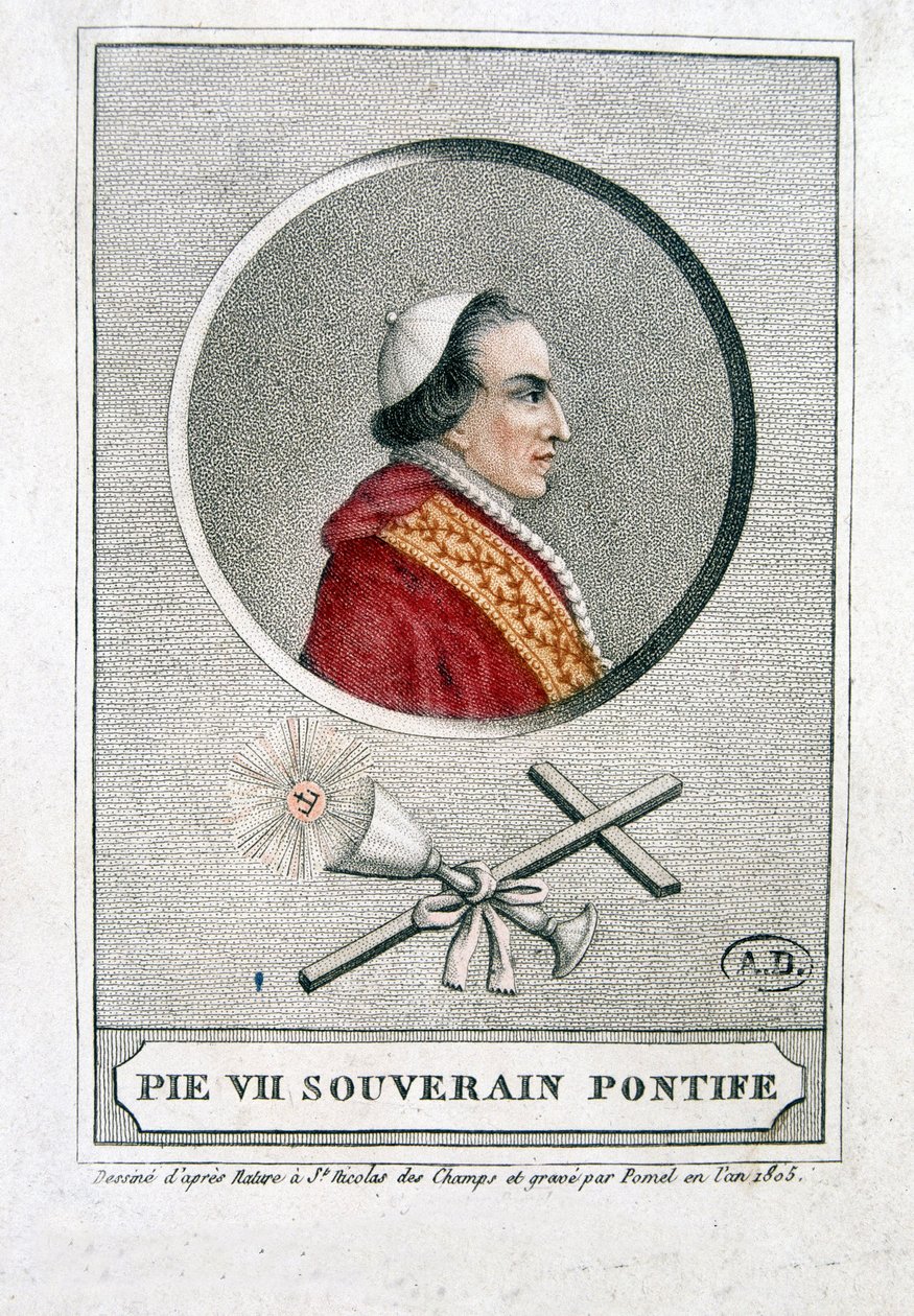 Madalyon içinde Pius VII (1742 - 1823) portresi - gravür by Unknown artist