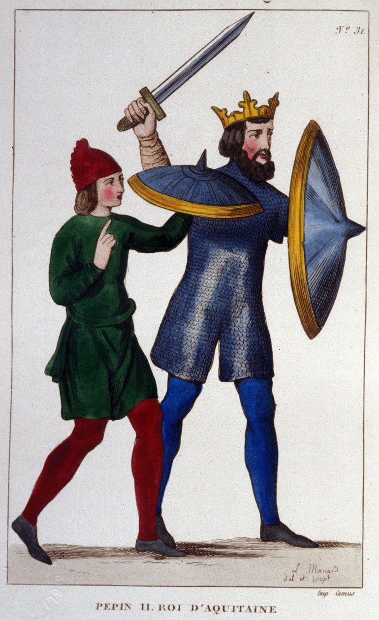 Aquitaine Kralı II. Pepin'in (823 - 864) portresi. 1830'dan bir gravür. by Unknown artist