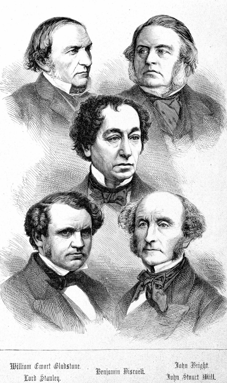 William Ewart Gladstone, John Bright, Lord Stanley, John Stuart Mill ve Benjamin Disraeli