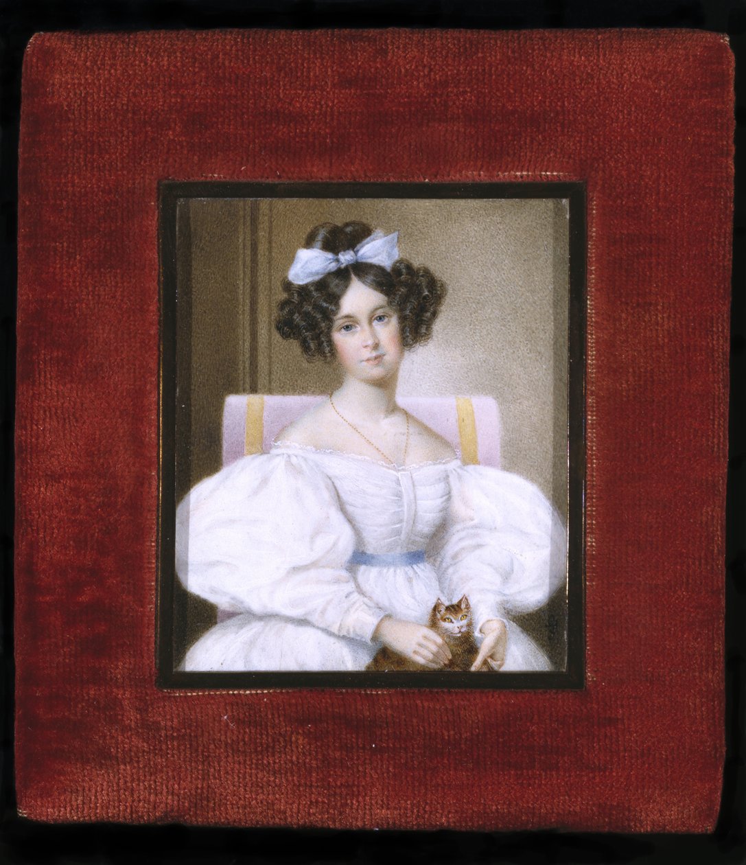 Bir Kadının Portresi, 1830 dolayları (fildişi, kadife ve cam üzerine suluboya) by Unknown artist