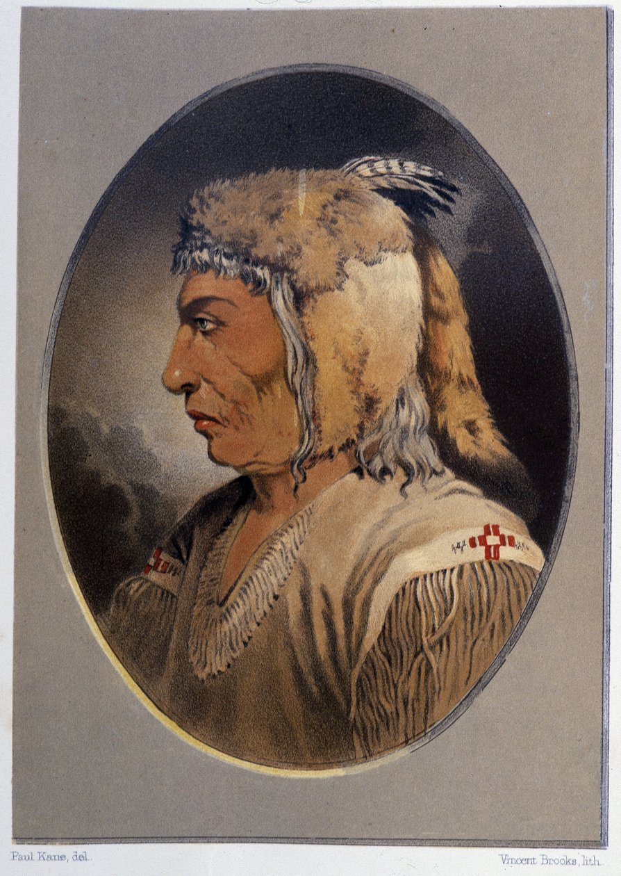 Bir Kızılderili Portresi: Man-Ce-Muckt - Paul Kane, Longmans & Roberts, Londra tarafından "" Kuzey Amerika Kızılderilileri arasında Bir Sanatçının Gezintisi"nde by Unknown artist