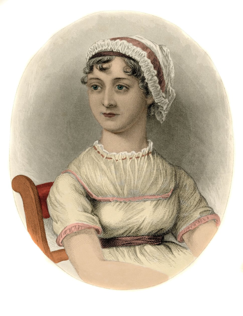 İngiliz yazar Jane Austen (1775-1817) portresi 1870 gravürü. by Unknown artist