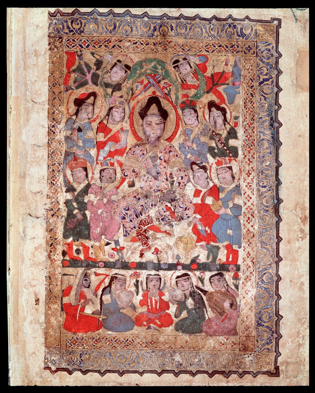 Dansçılar ve müzisyenlerle çevrili yazarın portresi (minyatür by Unknown artist