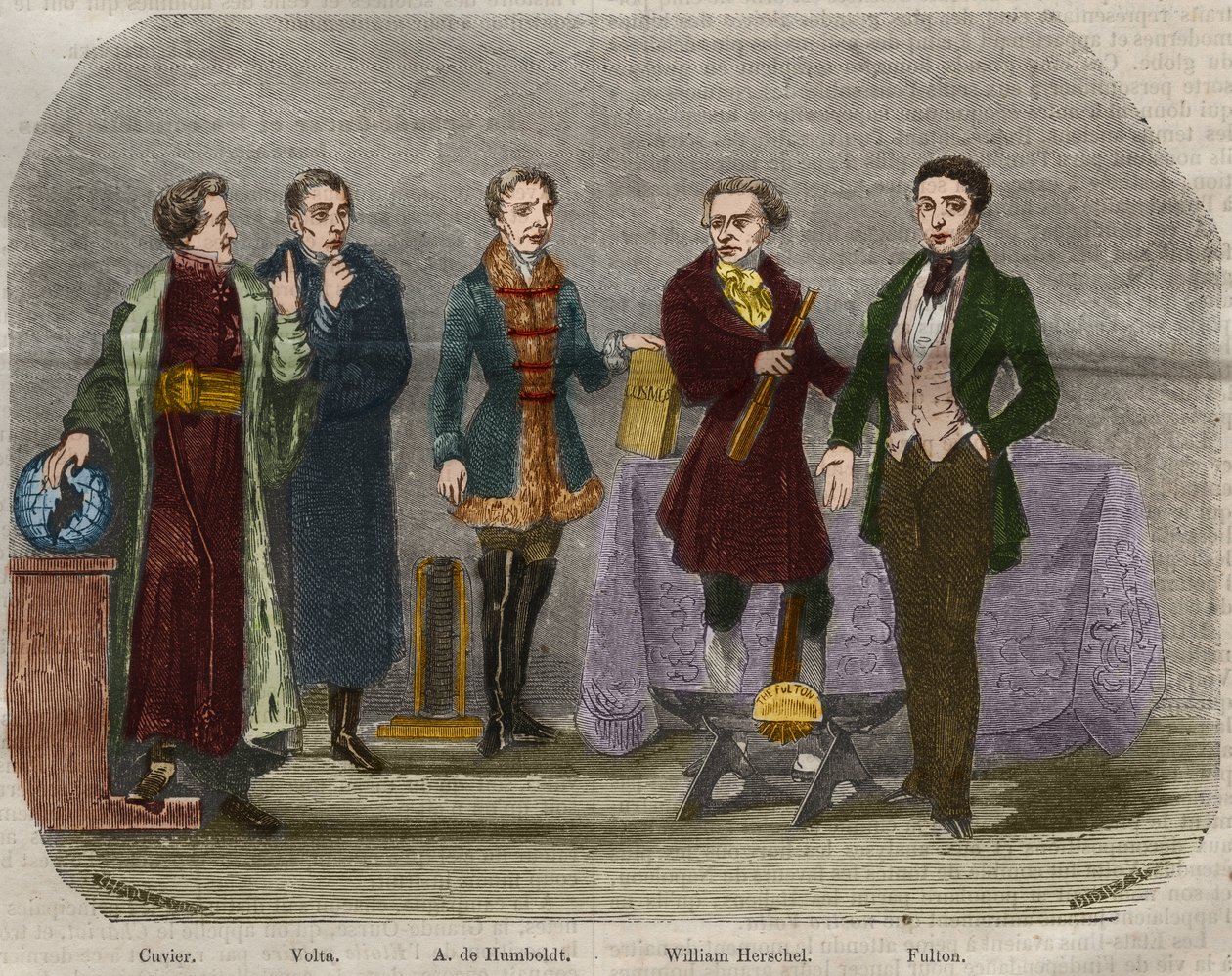 Bilim adamları Georges Cuvier (1764-1832), Alessandro (Alexandre) Volta (1745-1827), Alexander Von Humboldt (Alexandre de Humboldt) portreleri by Unknown artist