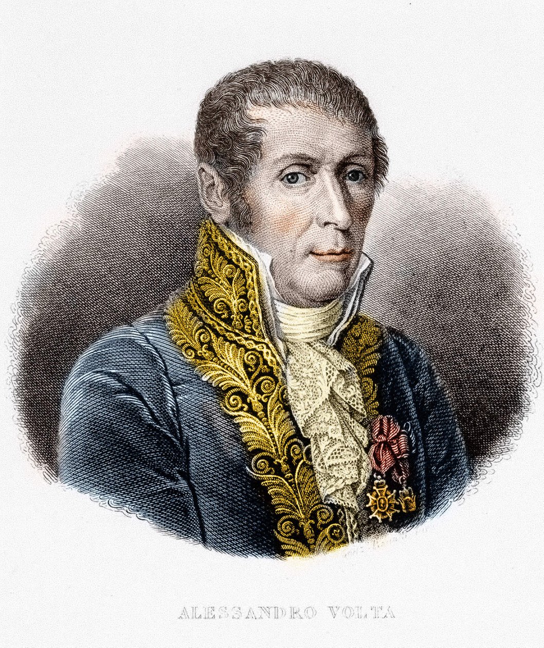 Portre de Alessandro (İskenderiye) Volta (1745 - 1827). İtalyan fizikçi, elektrik pilinin mucidi. 19. yüzyıl gravürü by Unknown artist