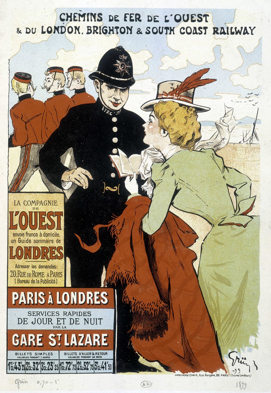 Batı Demiryolu ve Paris-Londra Demiryolu Posteri, Grun tarafından by Unknown artist