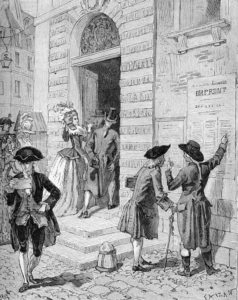 Maliye bakanı ve genel kontrolörü Charles Alexandre (Charles-Alexandre) de Calonne (1734-1802) tarafından yerleştirilen ve bir krediyi teşvik eden poster. 19. yüzyılın gravürü. Jules Michelet