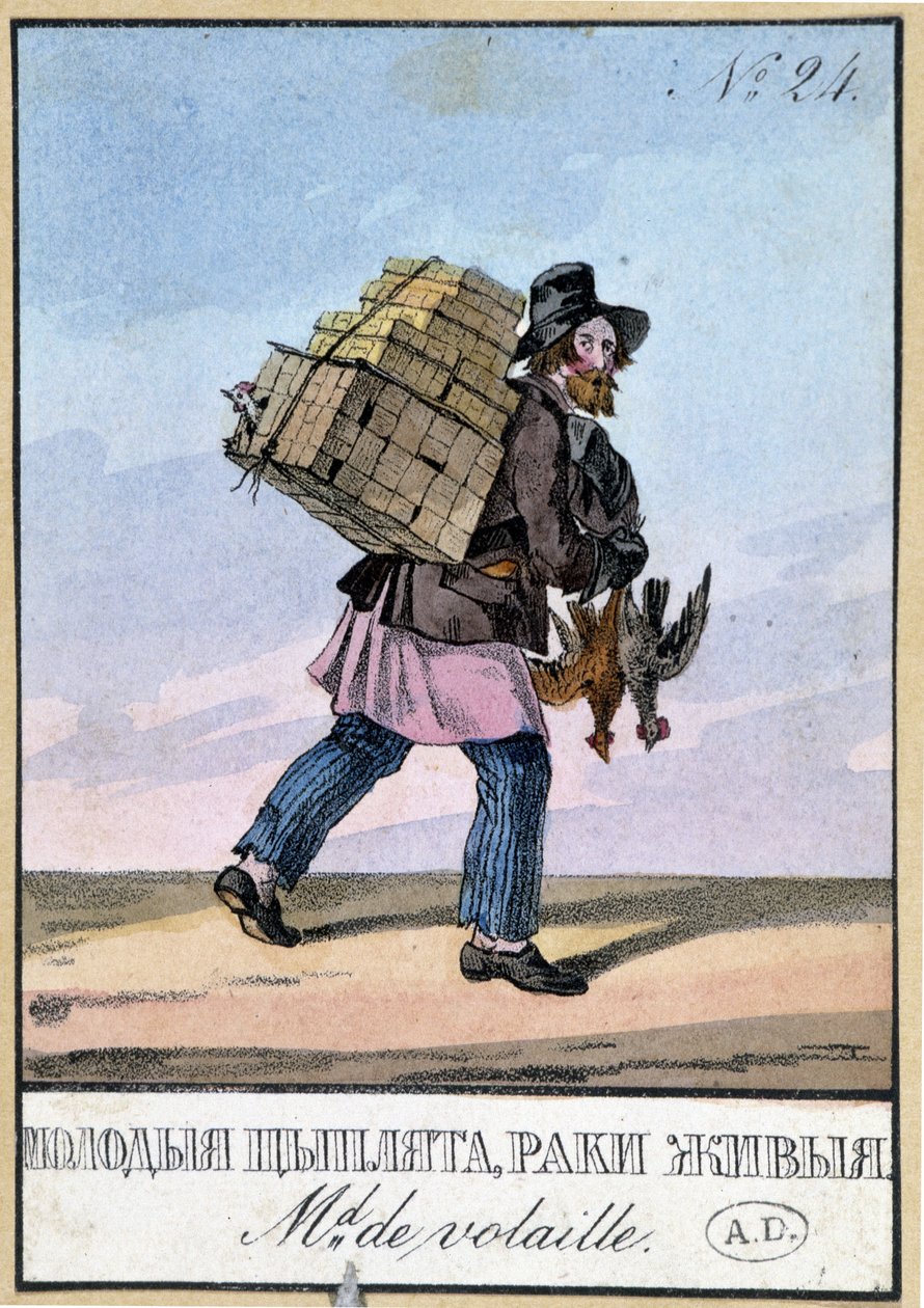 Kümes hayvanları satıcısı - 19. yüzyılın gravürü by Unknown artist