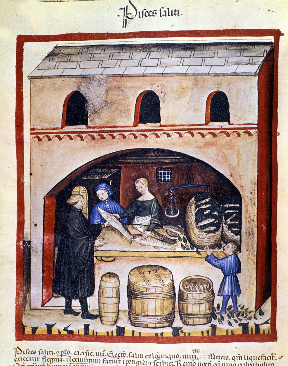 Kirli balıkların hazırlanması. İlaç ve diyetetik sağımlarından aydınlatma “” Tacuinum sanitatis”” by Unknown artist