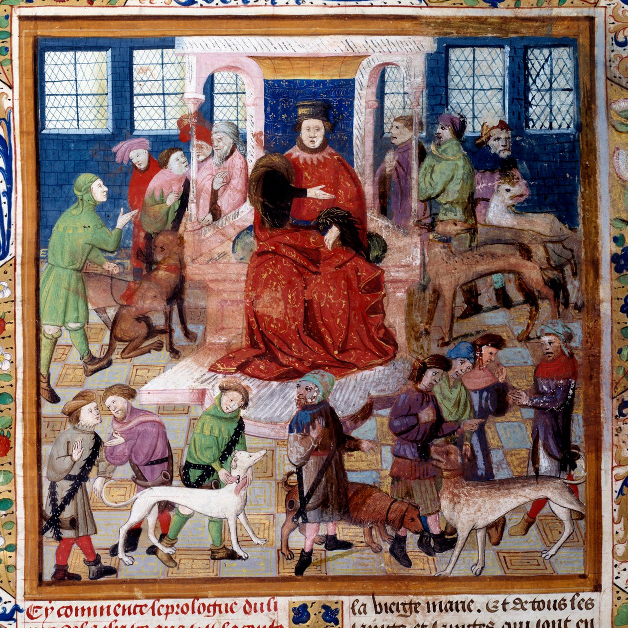 Köpeklerin, Gaston III Phoebus, Count of Foix, Lord of Bearn (1331-1391) tarafından yazılan “Avlanma Kitabı”ndan Foix Kontu Minyatürüne sunumu by Unknown artist