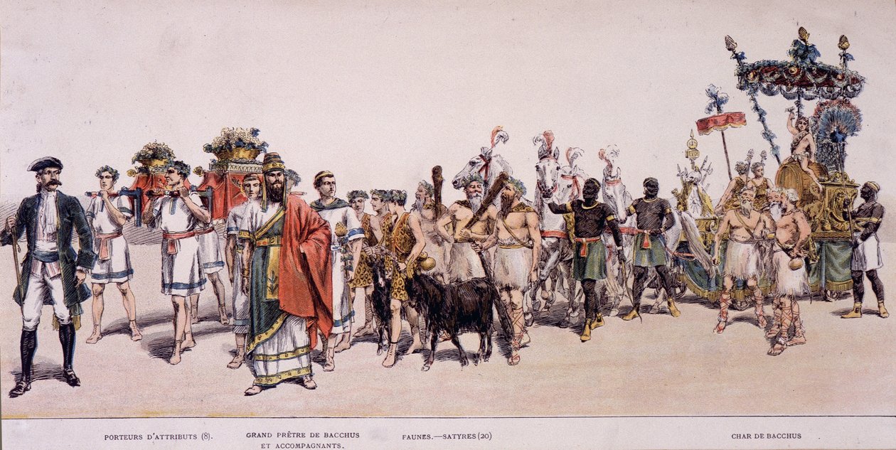 Bacchus (Bacco) biçerdöverlerinin ve savaş arabasının alayı - “” Şarap üreticileri festivalinin resmi albümünde”” by Unknown artist