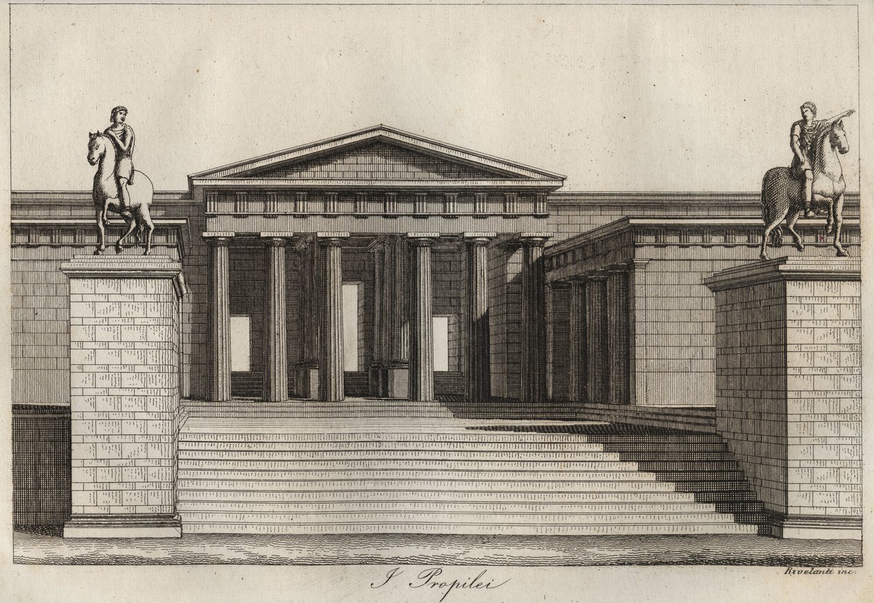 Propylees (Propylaea) (Athenes akropolü) Evrenin Tüm Halklarının “” Gümrük ve Geleneklerinden oyma. Yani, hükümetin, yasaların, milislerin, en eski zamanlardan günümüze kadar tüm ulusların dininin tarihi "1856 by Unknown artist