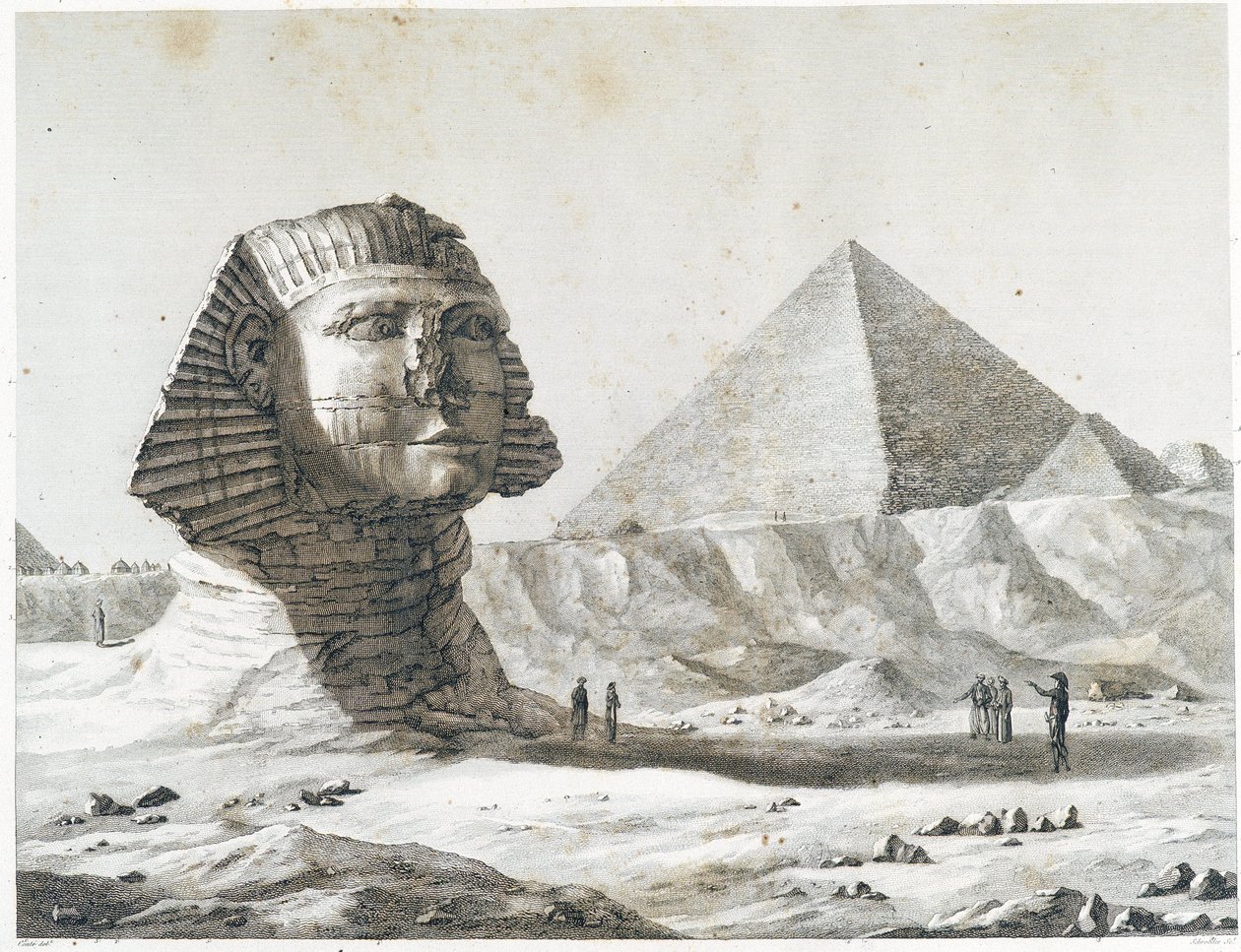Giza Piramitleri: Güneydoğudan alınan Sfenks ve Büyük Piramit