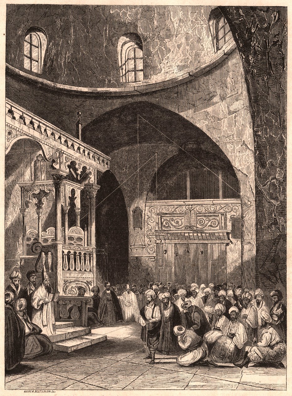 Kudüs'te bir sinagogda haham ve cemaat by Unknown