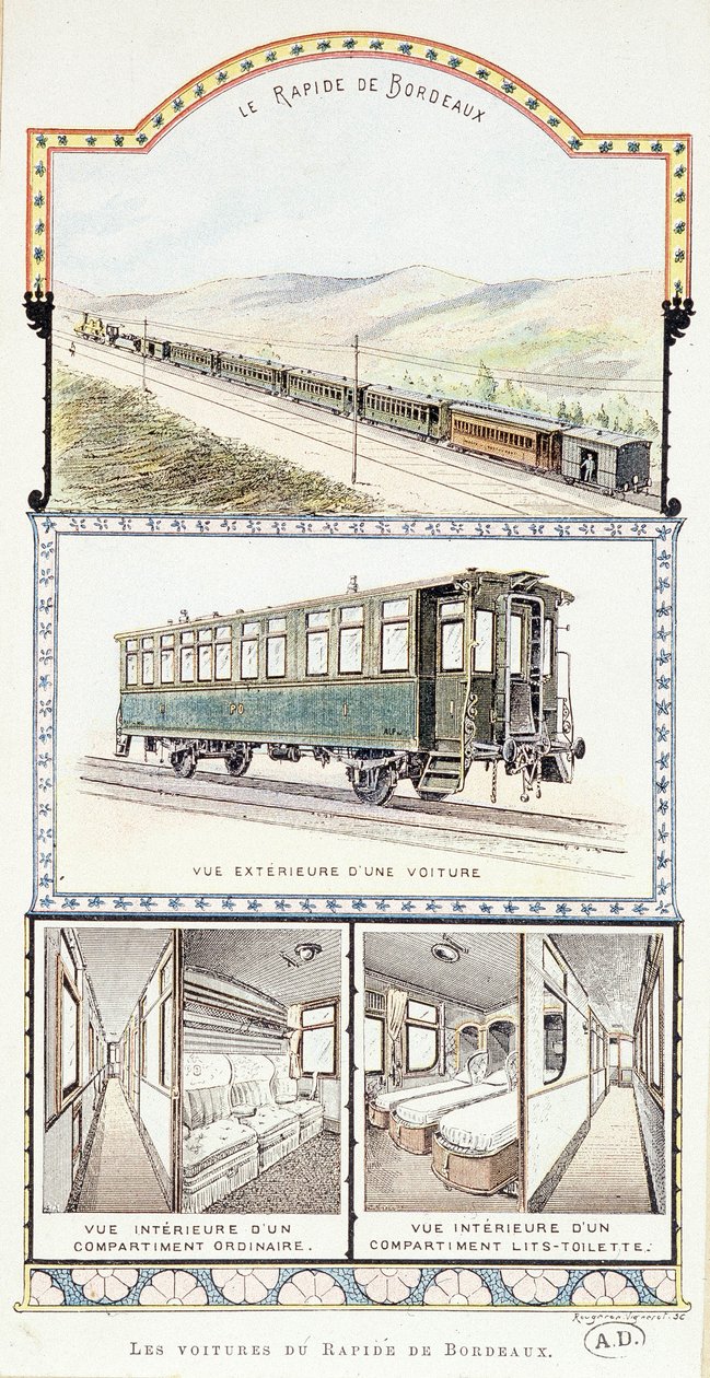 Orleans Demiryolları: Bordeaux Rapid arabalarının dış ve iç görünümleri by Unknown artist