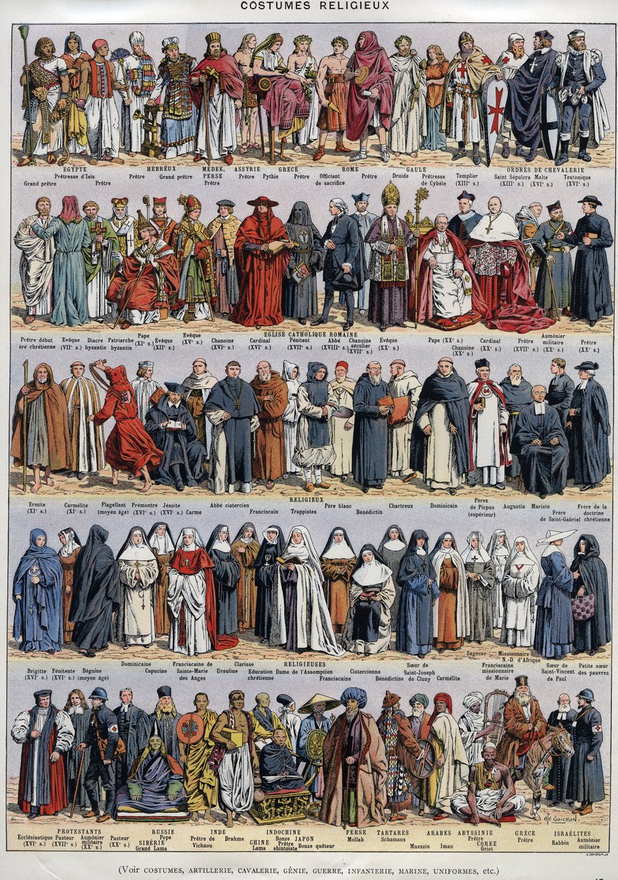 Dini kıyafetler - Antik dönemden 20. yüzyıla - Roma Katolik kilisesi ve diğer dinler - Dini - 1920 civarında evrensel Plate du Larousse by Unknown Artist